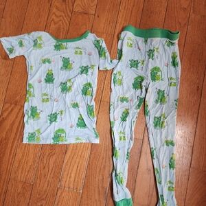 Little Sleepies Frog Print Pajama Set - Green and White